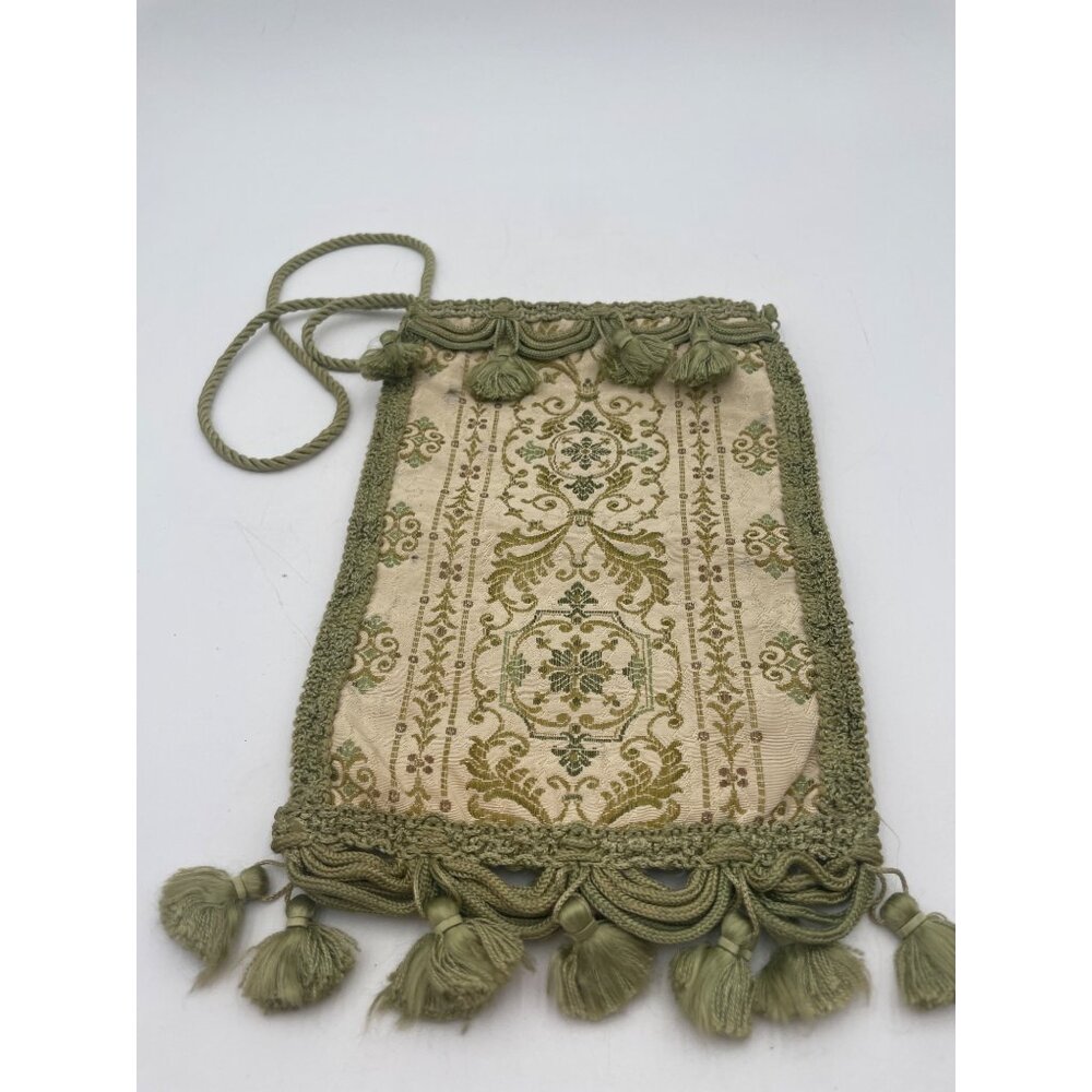 Vintage Green Embroidered Tapestry Pouch Tassels by Carpet Bags of America - Picture 2 of 8